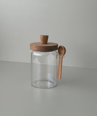 Space glazen voorraadpot met acacia houten deksel en lepel