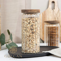 Voorraadpot ribbel met acacia houten deksel