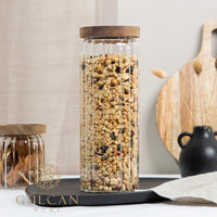 Voorraadpot ribbel met acacia houten deksel