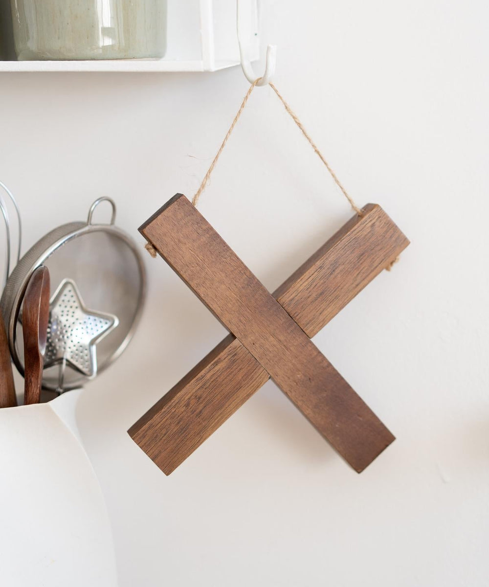 Acacia houten onderzetter X-vorm – pannentree / trivet 18 cm