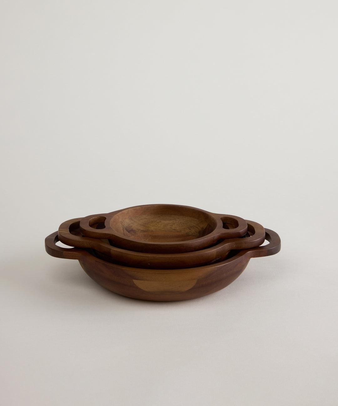 Acacia houten serveerschalen set van 3 – Ø12-15-18 cm – Met handgrepen