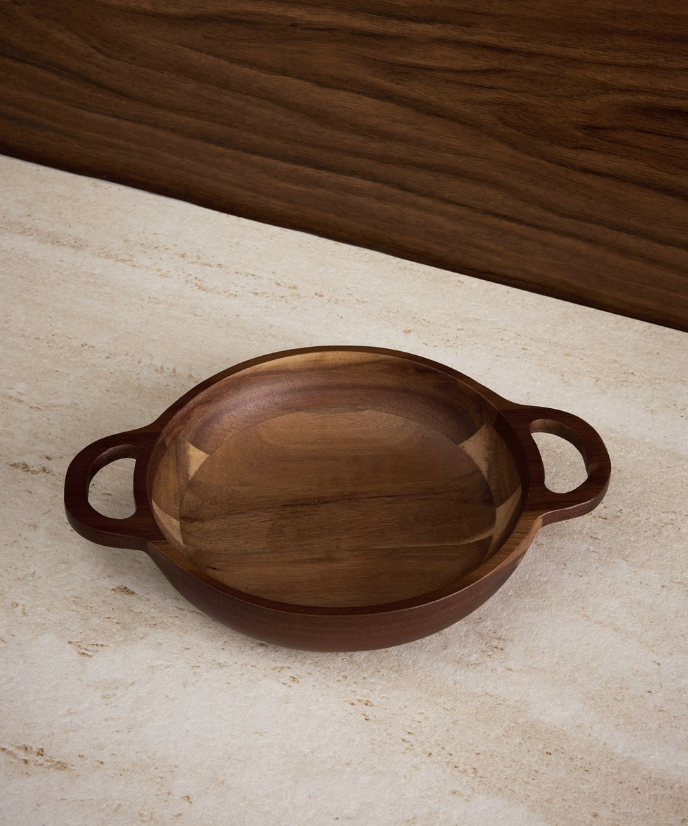 Acacia Houten serveerschaal Ø18 cm – Met handgrepen