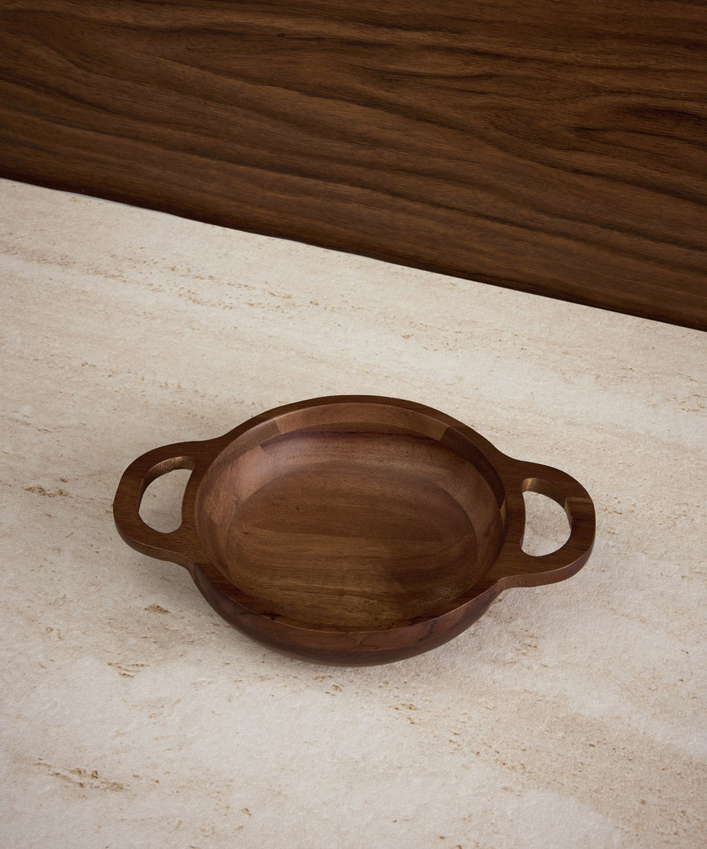 Acacia Houten serveerschaal Ø15 cm – Met handgrepen