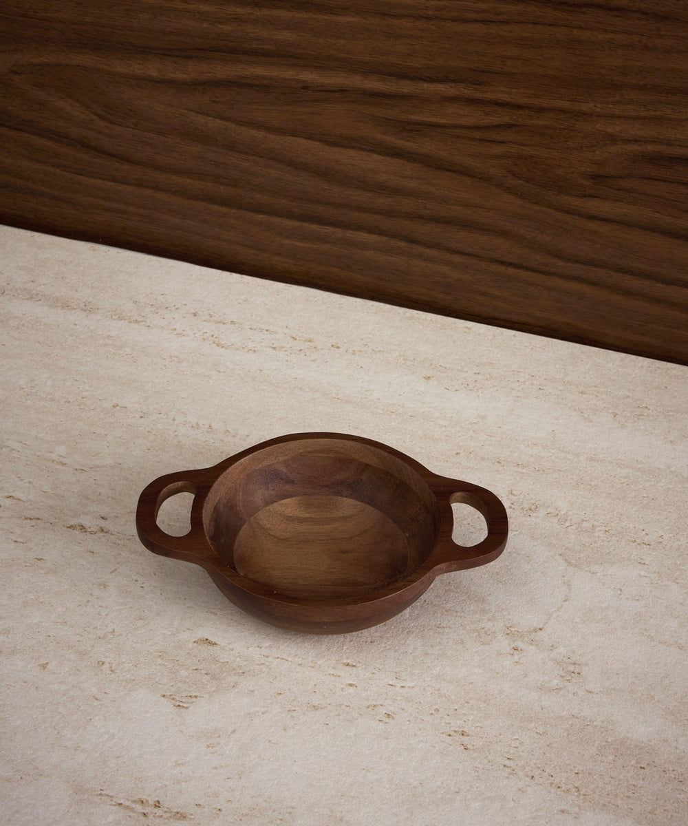 Acacia Houten serveerschaal Ø12 cm – Met handgrepen