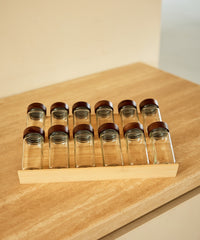 Kruidenpotjes met acacia houten deksel | 12 stuks | Incl. houder