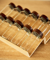 Kruidenpotjes met acacia houten deksel | 12 stuks | Incl. houder