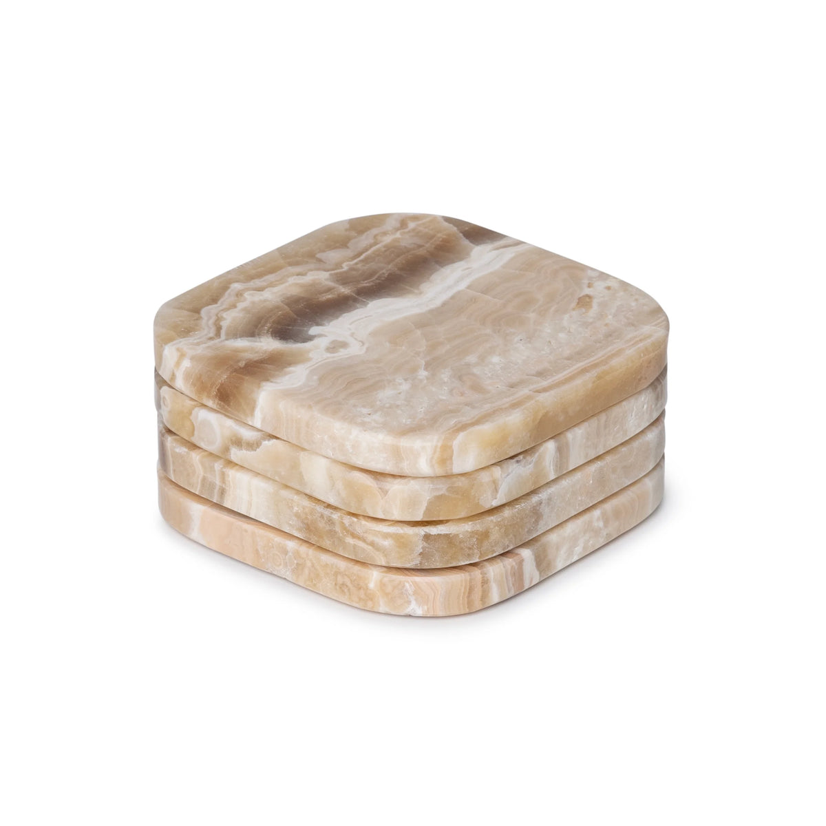 Mooisa marmeren onderzetters | Sandal onyx | Set van 4 stuks | 10 cm