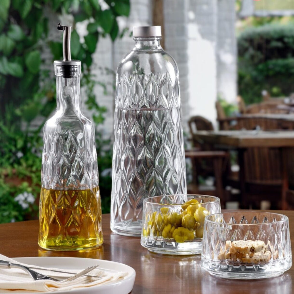 Pasabahce Leafy – Set van 2 glazen olie- en azijnflesjes 380 ml