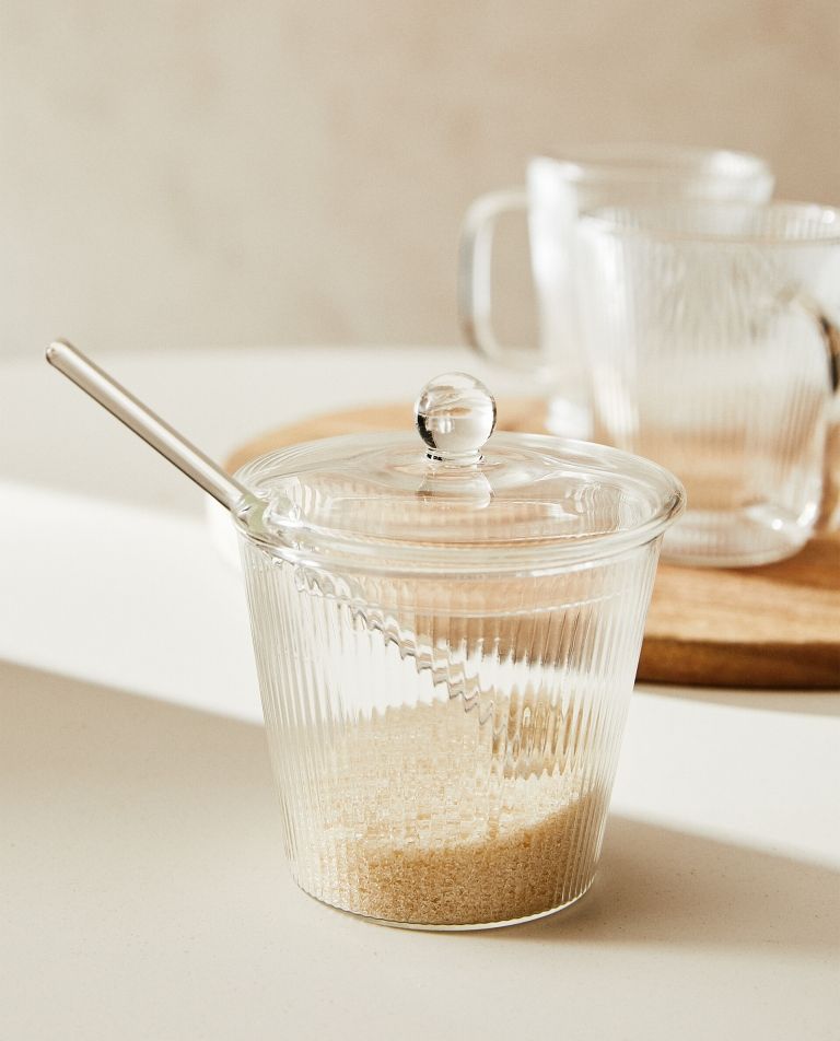 Siena glazen suikerpot met lepel gestreept