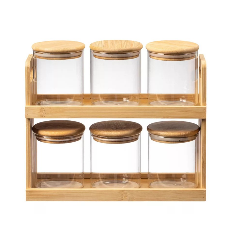 Bamboe kruidenrek met 6 glazen kruidenpotjes