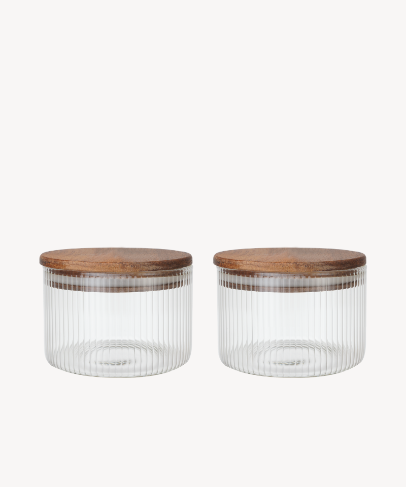 Voorraadpot Stripe met acaciadeksel | 2 stuks | 450 ml