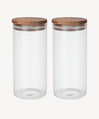 Voorraadpot Stripe met acaciadeksel | 2 stuks | 1500 ml