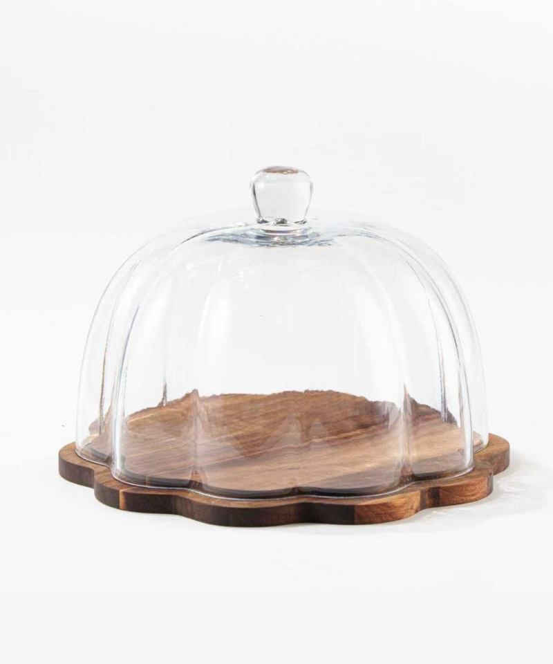 Cloudy borosilicaat acacia houten taartplateau