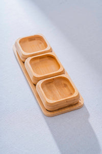 Bamboe dienblad met 3 schaaltjes | Vierkant