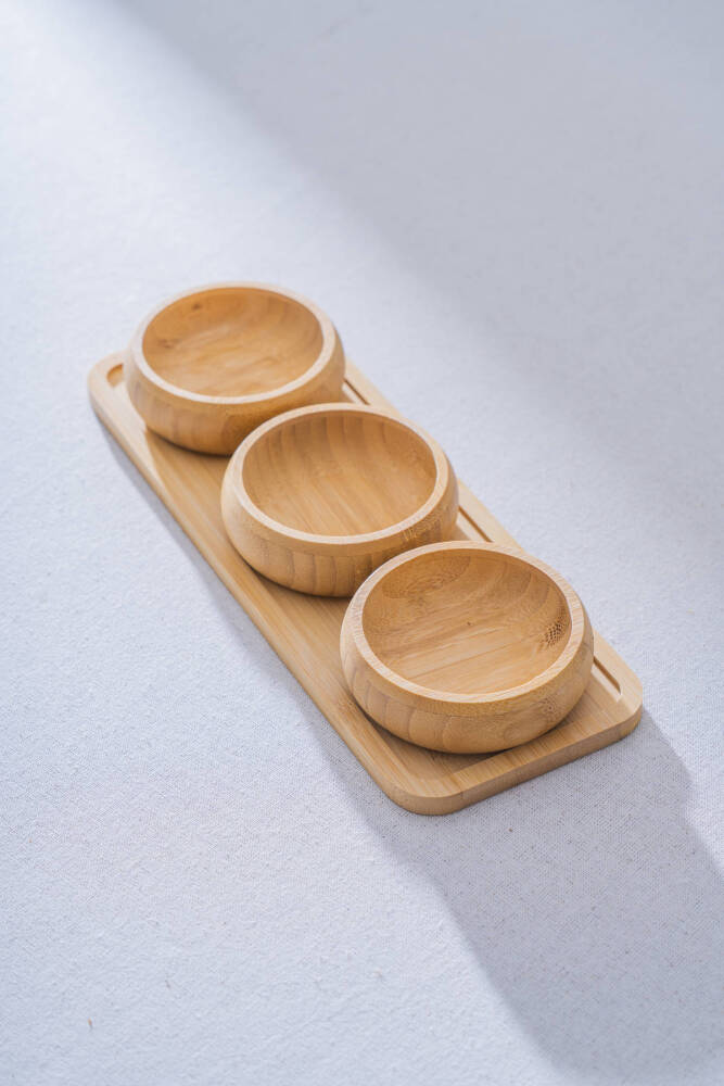 Bamboe dienblad met 3 schaaltjes | Rond