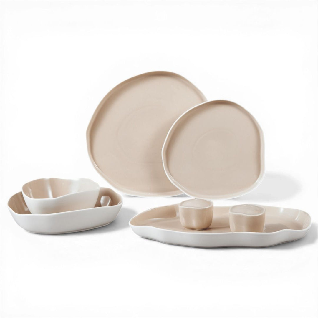 Bricard Bonnes Dinnerset 27-delig – Wit Taupe Porselein met Organische Vormen