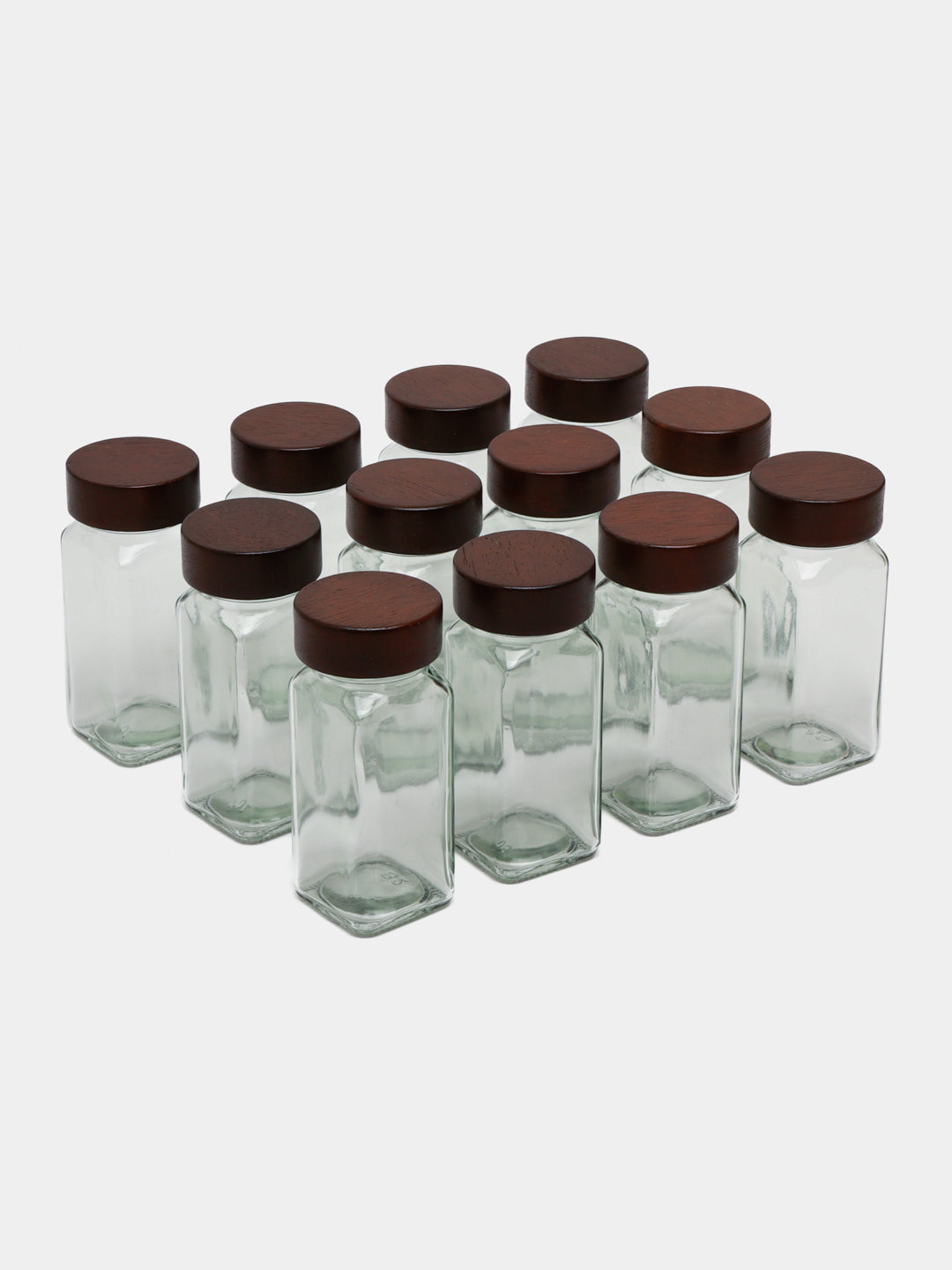 Kruidenpotjes met acacia houten deksel | 12 stuks | Incl. houder