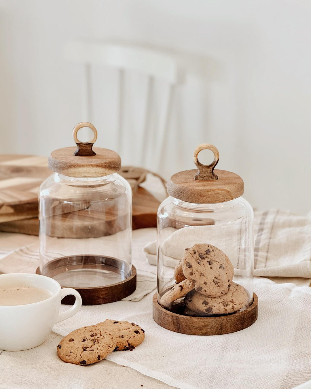 Lily bewaarpot met acacia houten deksel en onderzetter | 3 stuks