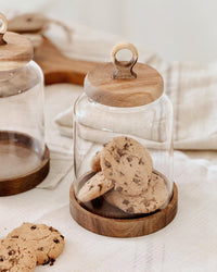 Lily bewaarpot met acacia houten deksel en onderzetter | 3 stuks
