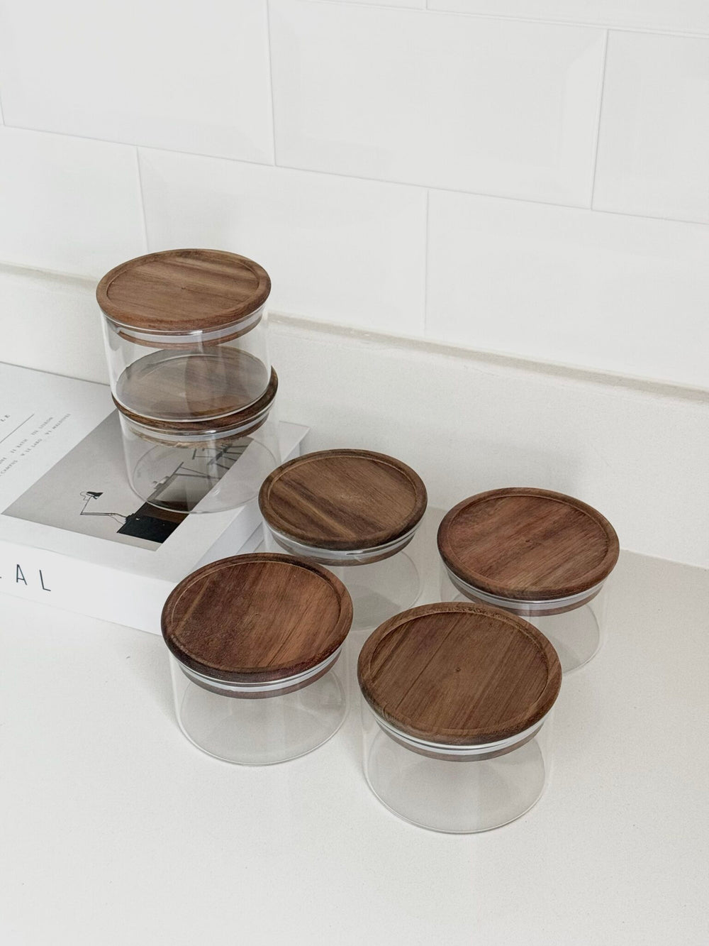 Voorraadpot met acaciahouten deksel | Rond | 6 stuks | 300 ml