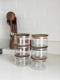 Voorraadpot met acaciahouten deksel | Rond | 6 stuks | 300 ml