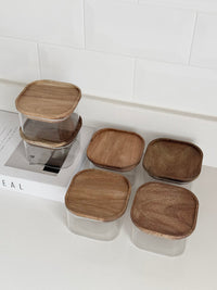 Voorraadpot met acaciahouten deksel | vierkant | 6 stuks | 350 ml