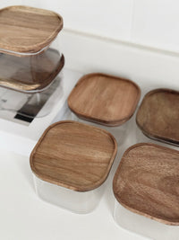 Voorraadpot met acaciahouten deksel | vierkant | 6 stuks | 350 ml