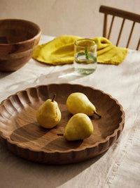 Acacia houten serveerschaal geribbeld | 25 cm