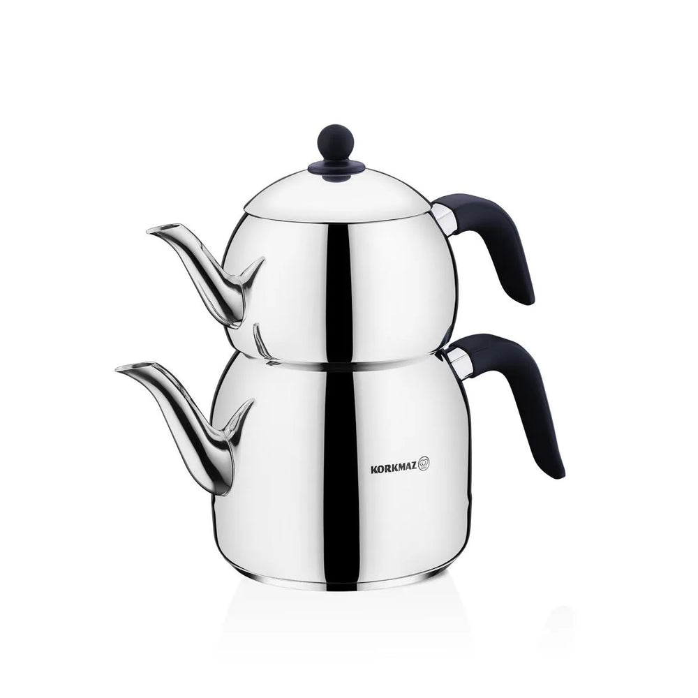 Korkmaz Retro rvs theepot zwart | 1.2 + 2.5 liter