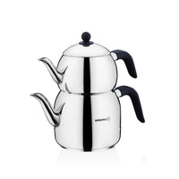 Korkmaz Retro rvs theepot zwart | 1.2 + 2.5 liter
