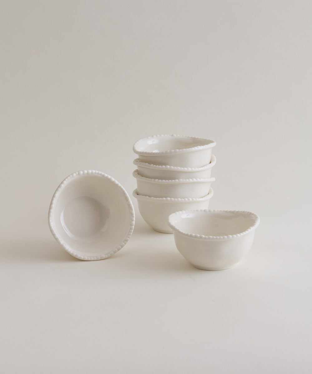 Piraye Pearls Dipschaaltjes 6-delig |  Ø9 × 4 cm | Wit Keramiek