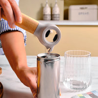 Karaca x Refika Gadgets 3-in-1 Flesopener met Houten Steel, Grijs