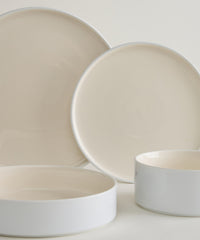 Noa Beige White Serviesset 24-delig – Steengoed Dinerset voor 6 Personen
