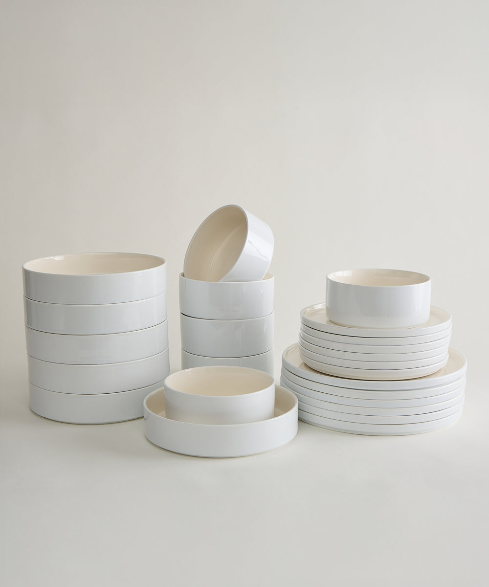 Noa Beige White Serviesset 24-delig – Steengoed Dinerset voor 6 Personen