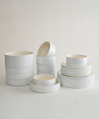 Noa Beige White Serviesset 24-delig – Steengoed Dinerset voor 6 Personen