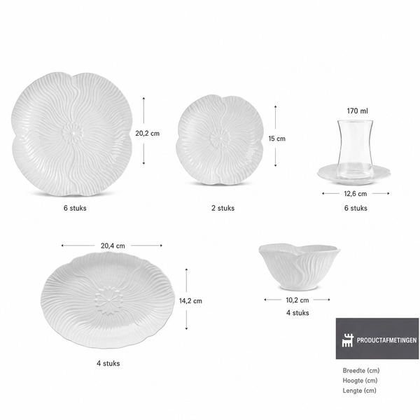 Karaca Forever Bone Floris Ontbijtset 26-delig | Wit