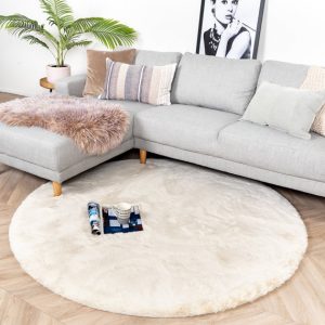 Softy collection hoogpolig rabbit zacht vloerkleed rond beige