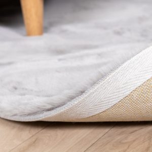 Softy collection hoogpolig rabbit zacht vloerkleed rond zilver