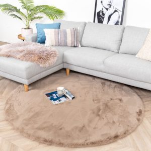 Softy collection hoogpolig rabbit zacht vloerkleed rond taupe