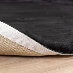 Softy collection hoogpolig rabbit zacht vloerkleed rond zwart