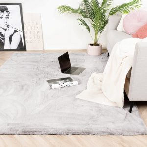 Softy collection hoogpolig rabbit zacht vloerkleed 160x230 cm zilver