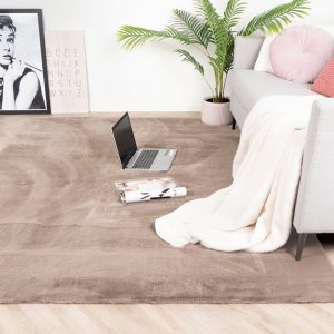 Softy collection hoogpolig rabbit zacht vloerkleed 160x230 cm taupe