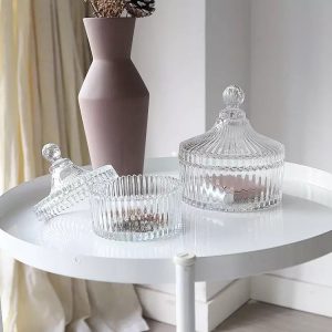 Glazen snoeppot bonbonnière geribbeld 150 mm