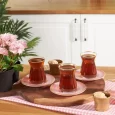 Karaca Retro theeglazen set voor 6 personen - roze
