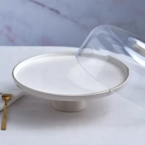 Karaca Calvin taartplateau wit met gouden rand | 28 cm