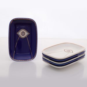 Nazar Collectie serveerschalen klein | 6 stuks | wit/blauw