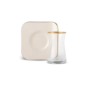 Karaca Retro Square 12-delige theeglazen set - crème