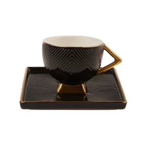 Karaca Art Deco 2-persoons koffiekopjes set | zwart