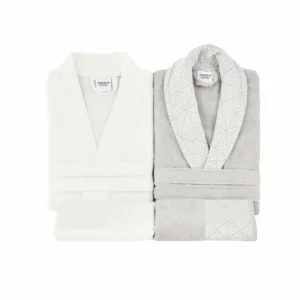 Karaca home Lucia badjasset | 4-delig | wit-grijs