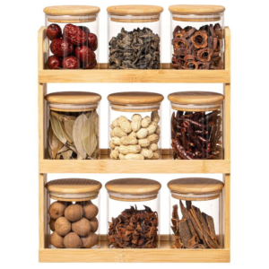 Bamboe kruidenrek met 9 glazen kruidenpotjes